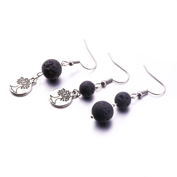 

8mm 10mm lava stone tree of life earrings diy aromatherapy essential oil diffuser dangle earings jewelry women, Silver