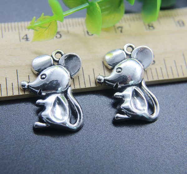 

wholesale 100 cute mouse animal alloy charms pendant retro jewelry making diy keychain ancient silver pendant for bracelet earrings 24*18mm, Bronze;silver