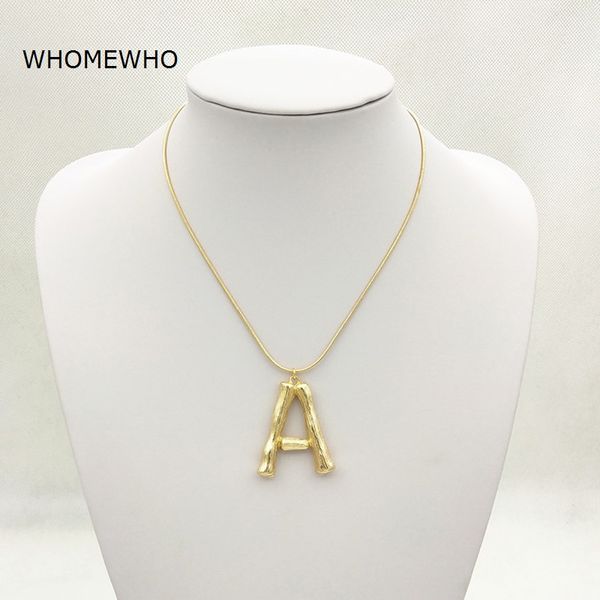 

gold hammered metal bamboo 26 letter alphabet a-z minimalist initial statement pendant necklace fashion snake chain neck jewelry, Silver