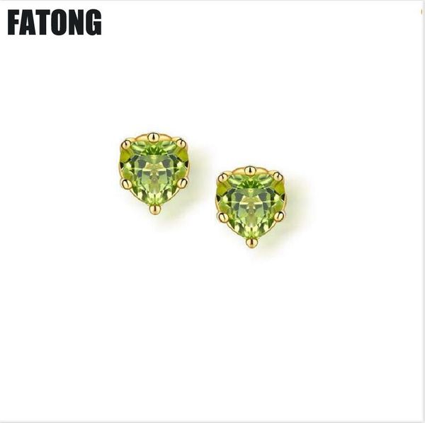 

wild 925 sterling silver heart-shaped six-claw stud earrings female peridot z garnet jewellery. j0145, Golden;silver