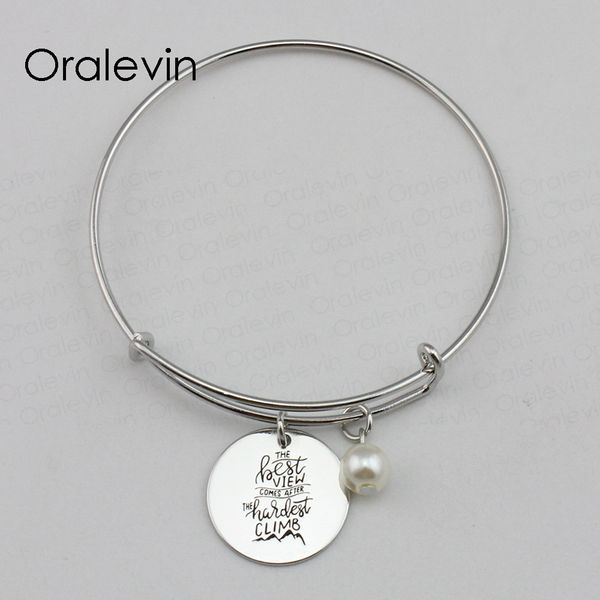 

the view comes after the hardest climb inspirational hand stamped engraved pendant bracelet jewelry,10pcs/lot, #ln2257b, Black