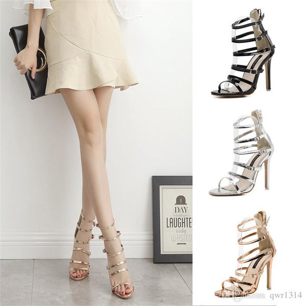 

new fashionl women super high heel pumps open toe sandals hollow roman style stiletto heel sandals lady party shoes plus size, Black