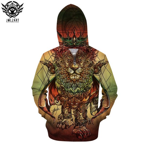

lion ras colors by jml2 arts 3d print hoodies men women cartoon sweatshirts brand tracksuits pullover jacket coat zipper hoody, Black