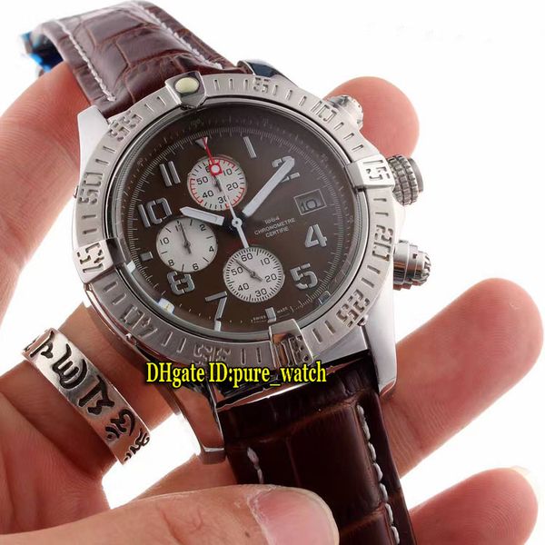 

new avenger ii a1338111 brown dial quartz chronograph mens watch silver case rotate bezel leather strap new sport watches, Slivery;brown