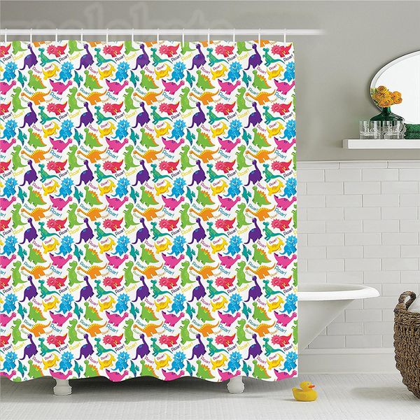 

dinosaur shower curtain set jurassic archaeological historical monster wild creature cartoon children image bathroom decor