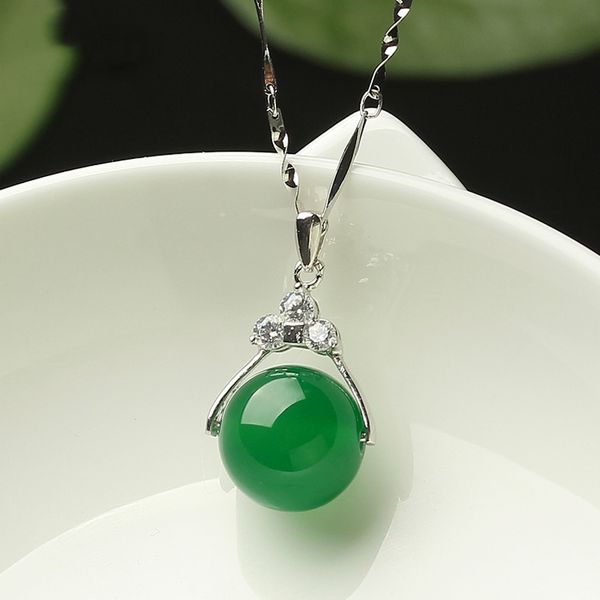 

natural jade bead pendant s925 sterling silver chain, green and agate female transfer
