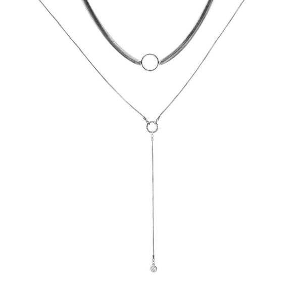 

europe and the united states long chain pendant double necklace women, Silver