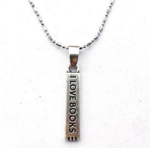 

10pc/lot silver plated i love books bookmark necklace-love reading book lover bookworm book club teacher librarian gift nerdy gift geek hot