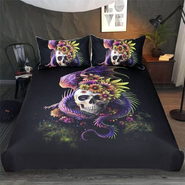 

2018 home textile autumn dark-color skull bed linens 3pcs bedding sets contain 1pcs duvet cover 2pcs pillow cover bed linen set