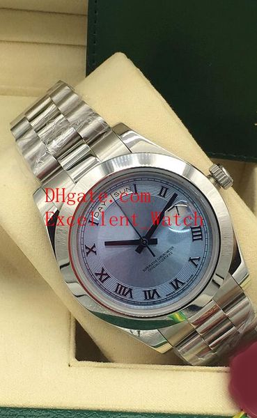 

sell fashion watches 41mm 218206 stainless steel day date president ice blue concentric roman dial asian 2813 automatic men's watch, Slivery;brown
