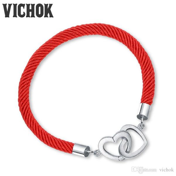 

Двойное сердце стерлингового серебра 925 браслет сердце Застежка красная веревка