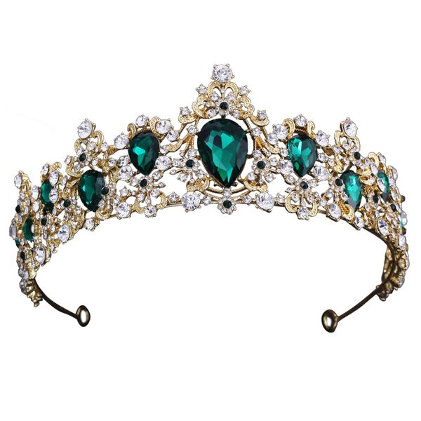 

dower me green crystal princess tiara wedding crown women prom hairband bridal hair accessories, Golden;white