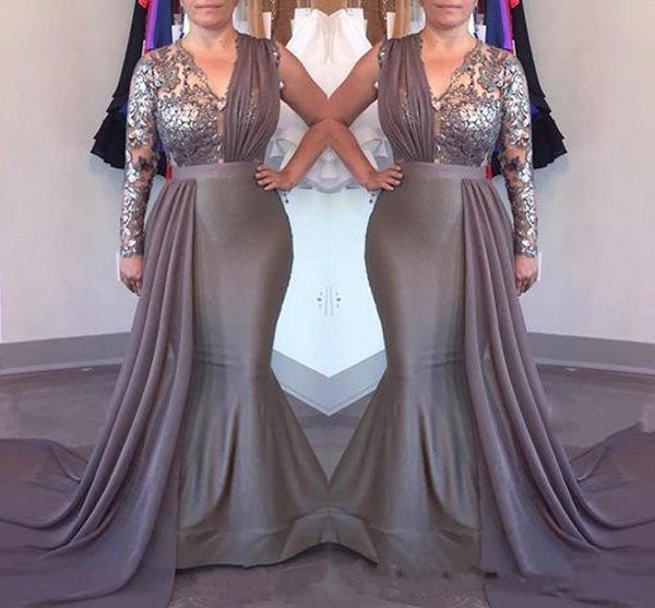 

2018 Новый элегантный серый V-образным вырезом русалка вечерние платья без рукавов