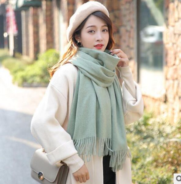 

winter scarf for women pure color scarf clip flowers mixed color tassel imitation cashmere bristle shawl to keep warm lovers long neck, Blue;gray