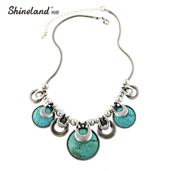 

whole salechoker necklace for women 2017 new fashion ethnic vintage accessories natural stones chunky chains statement necklace jewelry, Golden;silver