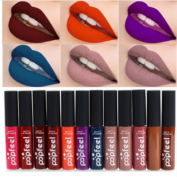 

popfeel brand makeup waterproof batom tint lip gloss red brown nude long lasting liquid matte makeup lipstick