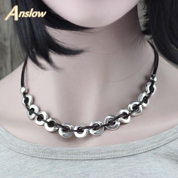 

whole saleanslow brand round with round handmade diy leather collar choker statement necklaces dropshipping mother's day gift low0022an, Golden;silver