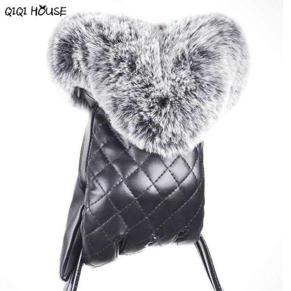 

leather gloves women full finger winter warm cashmere gloves mittens screen with all phone women leather, Blue;gray