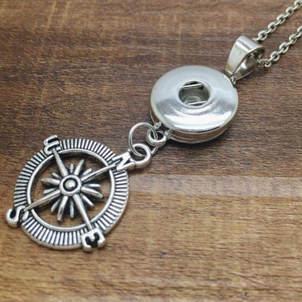 

novelty items antique silver nautical compass snap covered button charm pendant necklace fashion jewelry diy for women k189