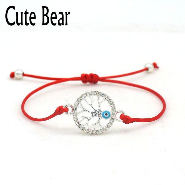 

cute bear brand lucky red string rope braided bracelets charm simple inlay crystal silver color life tree bracelet women jewelry, Golden;silver