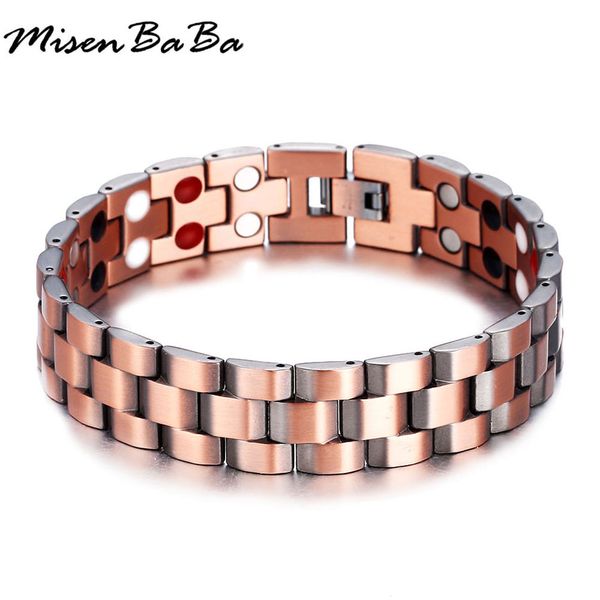 

men bracelets vintage germanium magnetic wristband energy balance health care copper chunky chain male bracelets bangles, Black