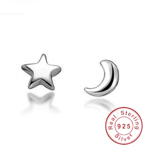 

fashion moon & star style earring genuine 925 sterling silver engagement wedding stud earrings for women gift, Golden;silver