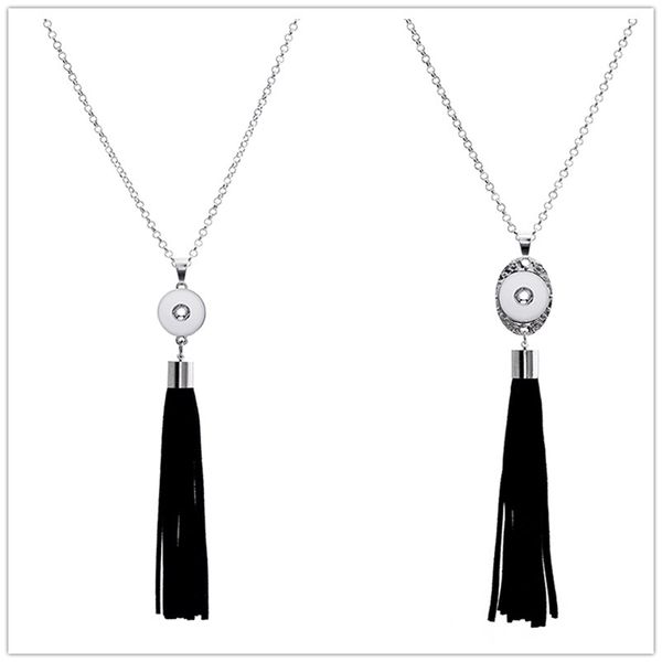 

classic noosa chunks ginger snaps jewelry 18mm snap button black tassel charm necklace for women snap button jewelry, Silver