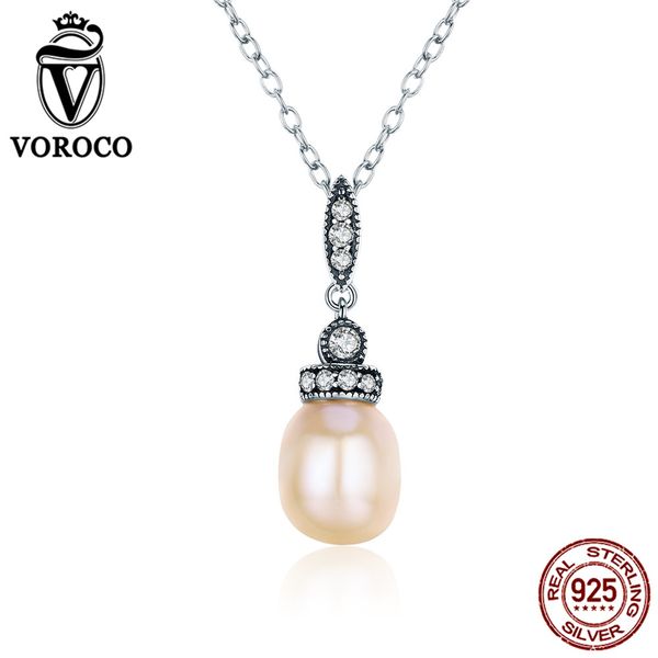 

voroco 925 sterling silver water drop beige natural freshwater pearl pendant&necklace for women wedding gift fine jewelry vsn018