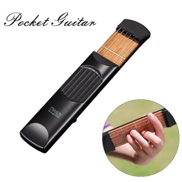 

1X Portable Pocket Guitar Practice Tool Gadget 4 Fret Model For Beginner With Carry Bag ES1469