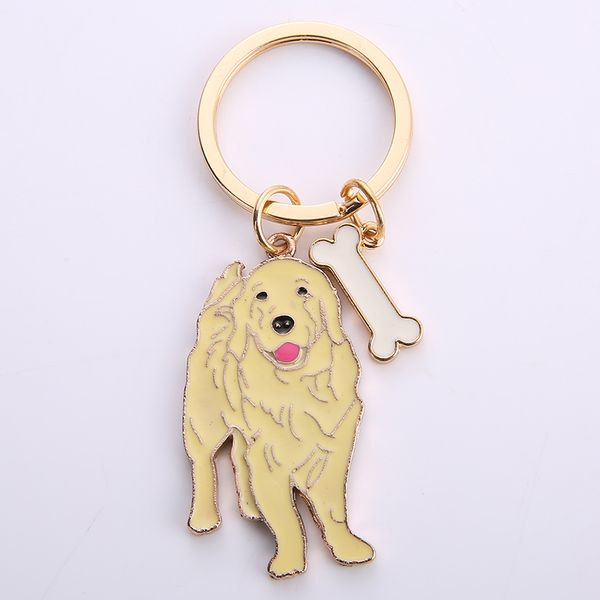 

new 2018 golden retriever dog animal gold silver plated metal pendant keychain for bag car women men key ring gifts
