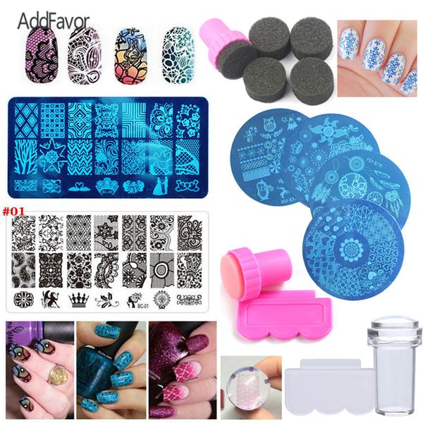 

addfavor nail stamping template diy nail polish stamper tool stainless steel manicure stamping plate gel art print stamp kits, White