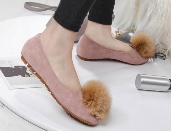 

send 2018 autumn korean round head hair ball single shoes women's shallow mouth flat bottom shoes, Black