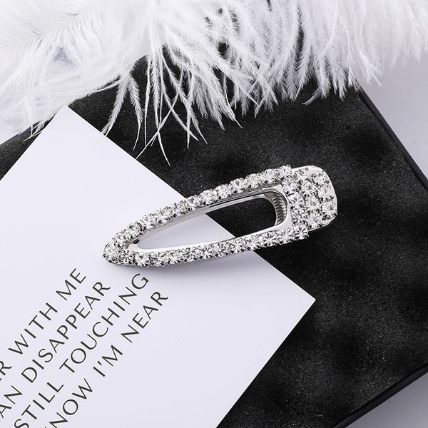 

luxury rhinestone geometric triangle hair clips hairpins for women simple silver metal duckbill clip barrette styling headwear, Golden;white