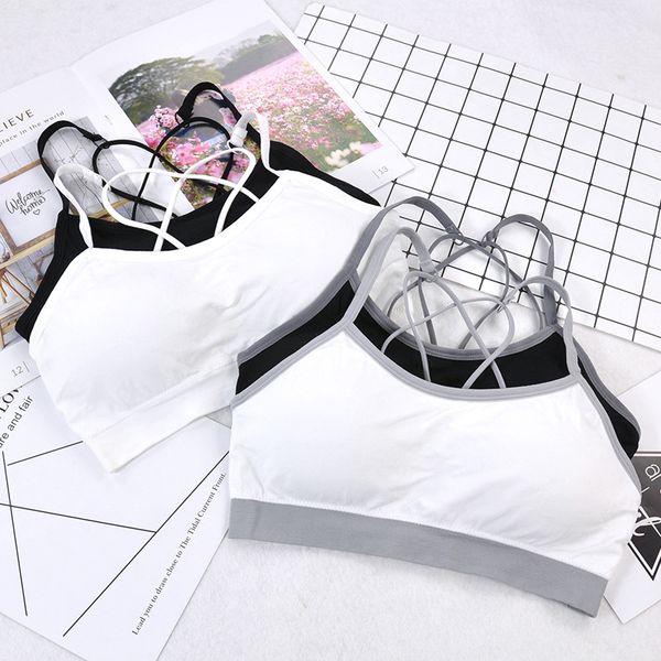 

sports bra women crop push up vest yoga bra fitness workout running yoga sports cotton solid full cup women, White;black