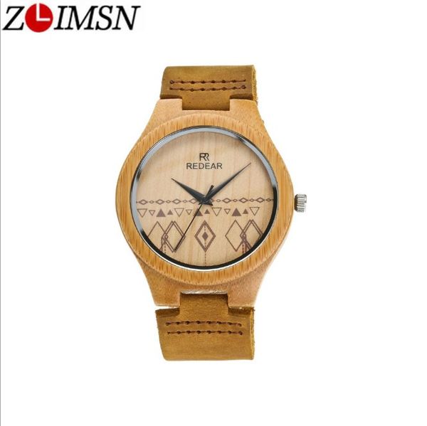 

zlimsn new bamboo wooden watch male minimalist roman quartz watch for women man leather female wood clock, Slivery;brown