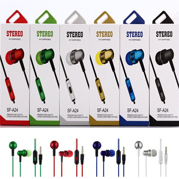 

earphone sf-a24 in ear earphones headphones headset with mic electroplate earbuds for smart phones black white retail box