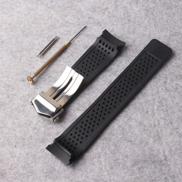 

New Watchband strap 22mm Stainless Steel Deployment Black Diving Silicone Rubber Holes Watch Band Strap for Gear S3 replacement