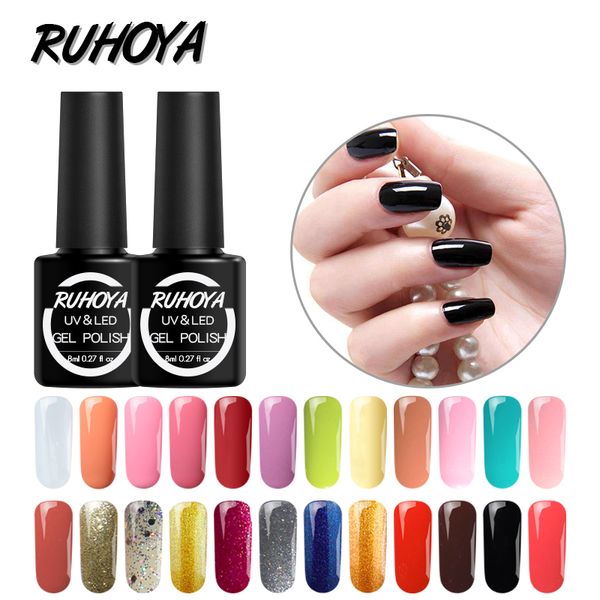 

ruhoya uv soak off one step nail gel lacquer varnish no base coat nail gel art long-lasting led lamp polish, Red;pink