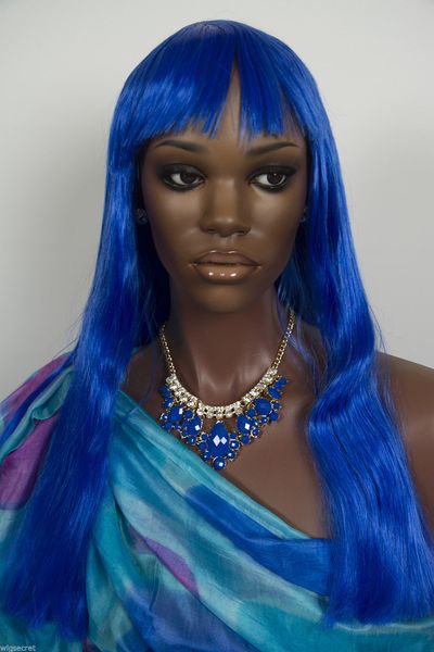 

exquisite elegant long dark blue wavy hair wigs, Black;brown