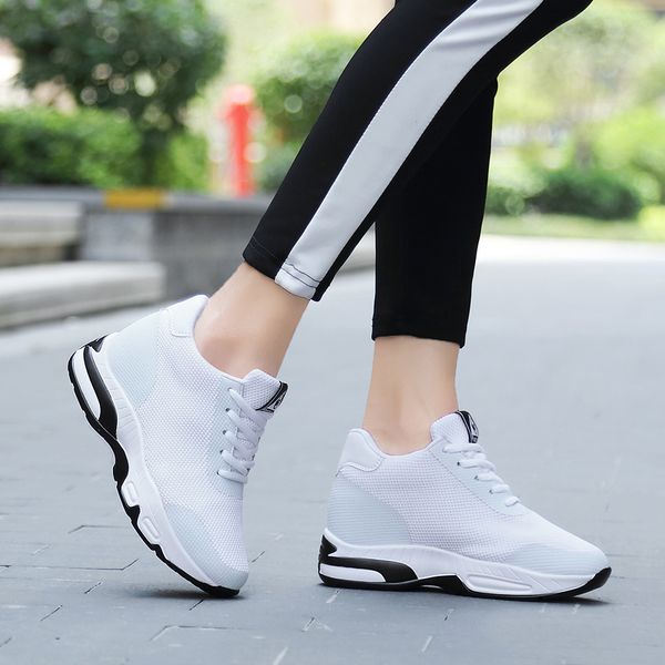 

new brand design women's sneakers height increase slim shoes breathable mesh female running shoes lace-up high-sport