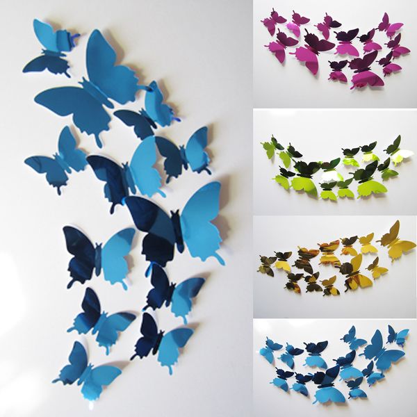 New Arrive Mirror Sliver 3d Butterfly Wall Stickers Party Wedding