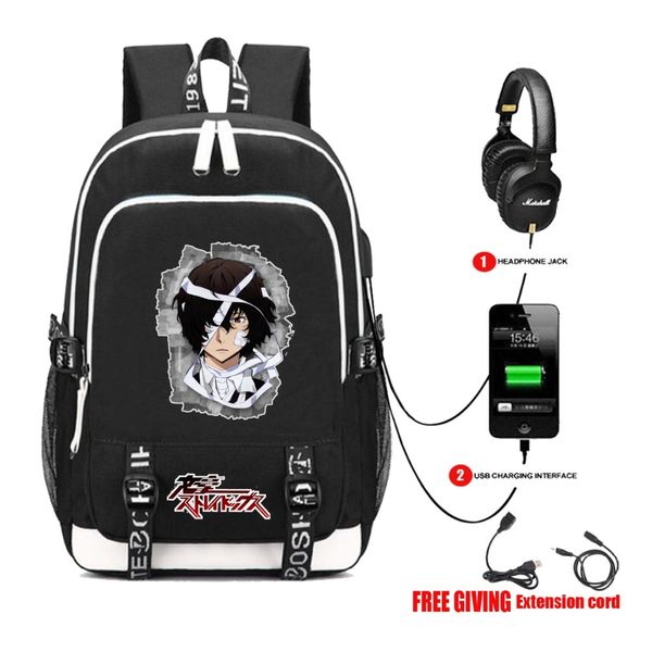 

usb charge headphone jack student school book bag rucksack teenagers travel for anime bungou stray dogs backpack 4 style