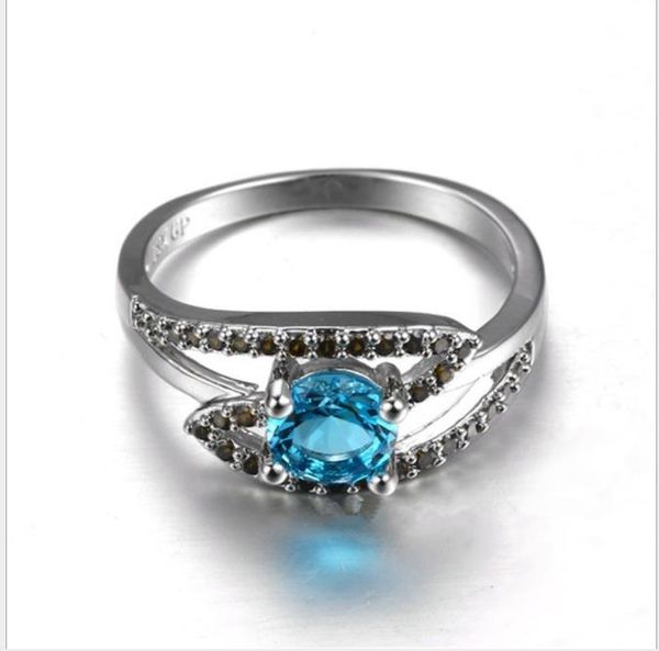

jewelry, european and american women's rings, blue zircon, platinum plated rings, Silver