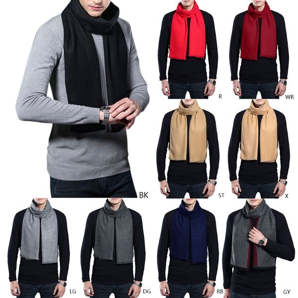 

mens winter solid color scarf tassel warm wrap 9 colors soft business, Blue;gray