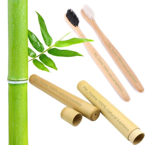 

portable travel bamboo tube packaging natural bamboo toothbrush antibacterial anti-mildew soft bristles deep cleaning protect gums 4 colors