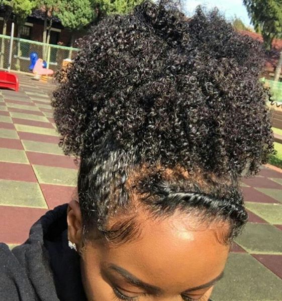 

120g high afro ponytail extension human hair ponytails afro kinky clip in virgin brazilian hair drawtring ponytail hairpieces, Black