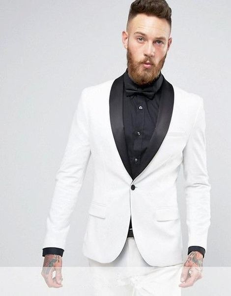 

custom white slim fit men suits 2019 wedding black satin shawl lapel groom tuxedos 2 pieces (jacket+pants) groomsman suits man blazer, Black;gray
