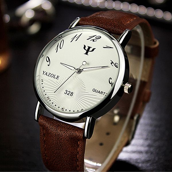 

new yazole watch men minimalist watches fashion mens watches leather band analog quartz wristwatches man watch 2018, Slivery;brown