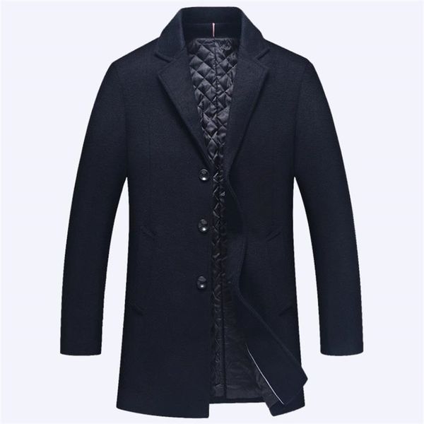 

casual men's business casual coat solid color woolen jacket warm coat windbreaker, Black