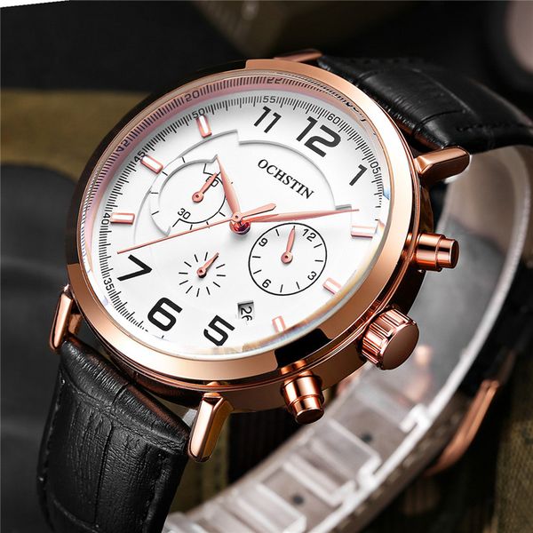 

ochstin mens watches leather strap quartz watch fashion casual sport watch clock wristwatch relogio masculino, Slivery;brown